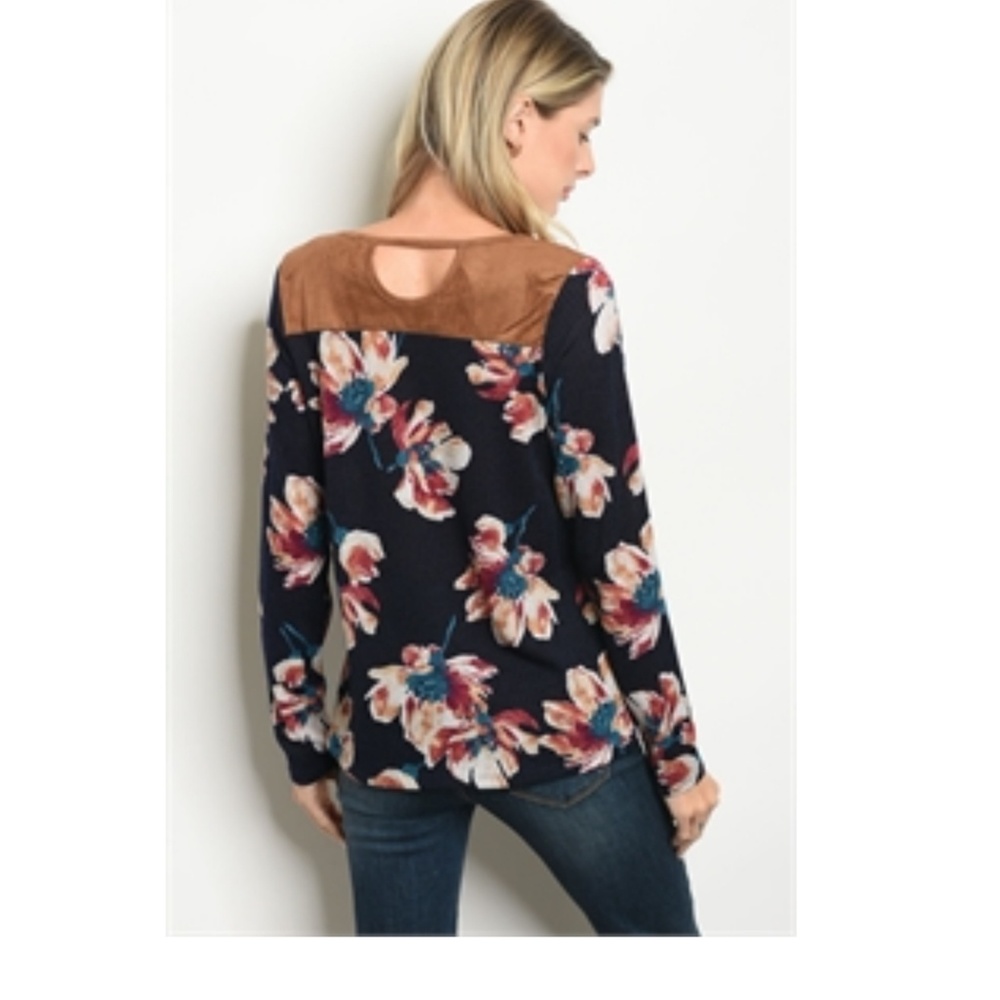 Navy Flower Pattern Long Sleeve - Picture 7 of 8